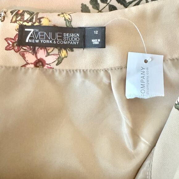 7th Avenue Ny&Co Pencil Skirt Sz 12 Nude Beige Red Floral Print Career Suit - Picture 6 of 12